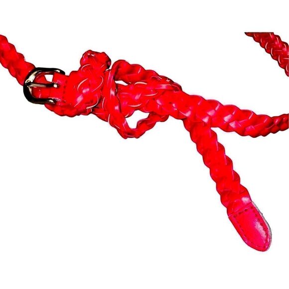 Skinny Woven Extra Long Red Belt - Picture 3 of 9
